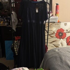Miusol Navy Blue Sequin Cape Evening Gown